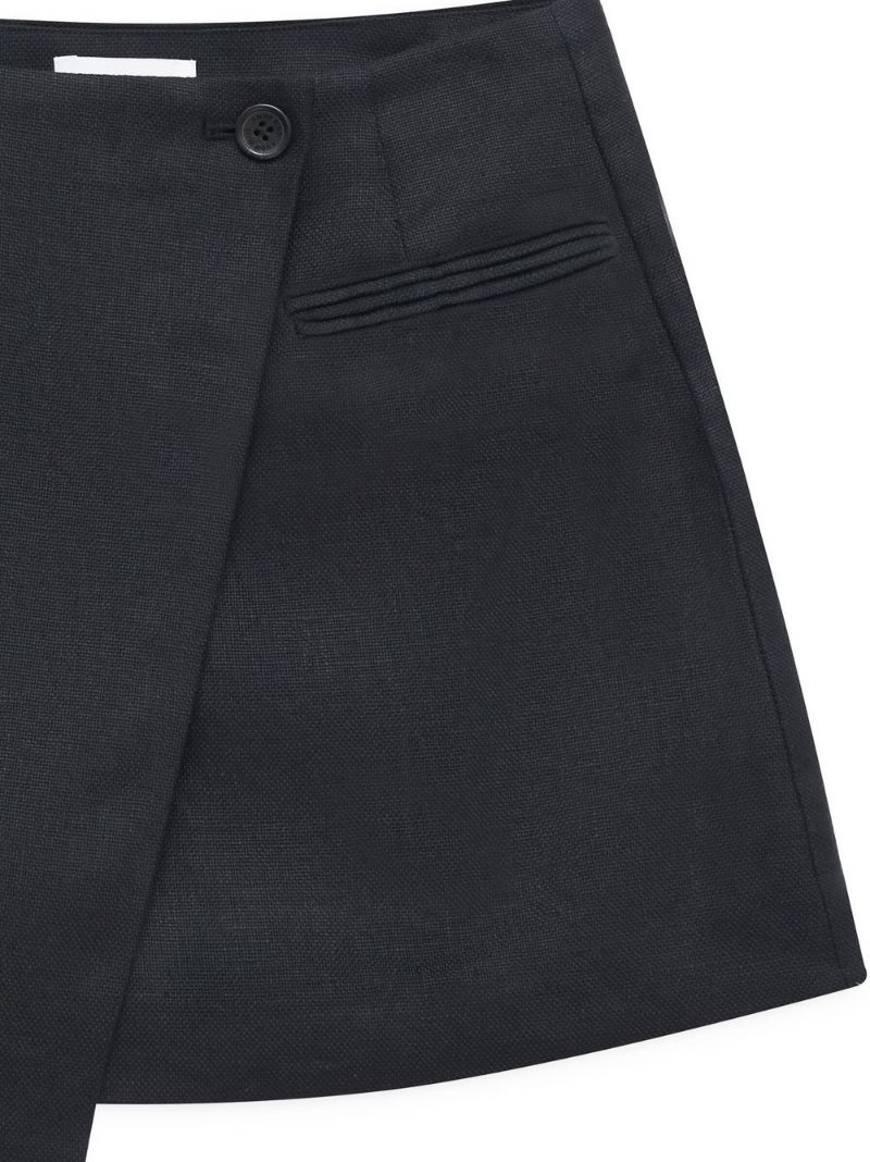 Black Wrap Linen Mini Skirt