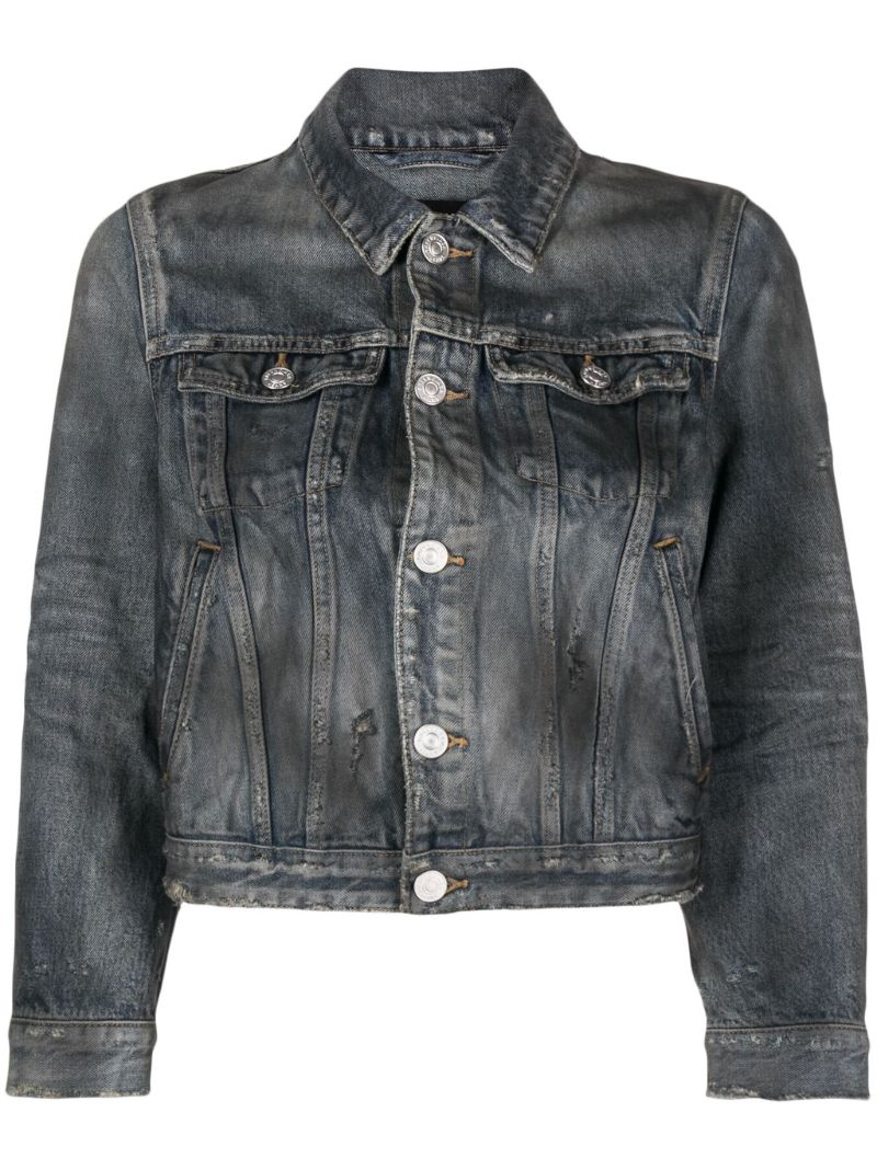 Blue Distressed Cropped Denim Jacket