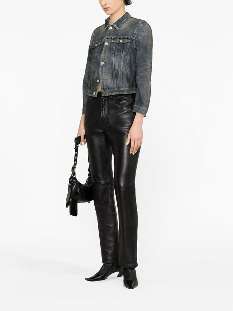 Blue Distressed Cropped Denim Jacket
