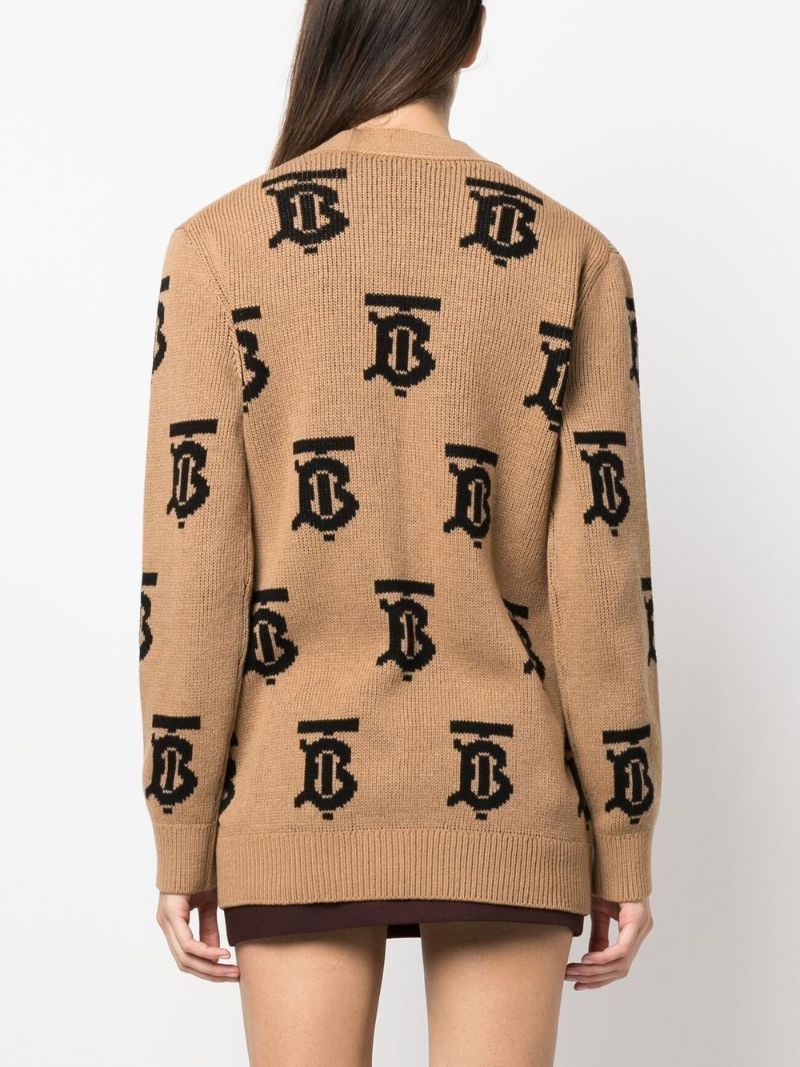 Brown Intarsia Tb Monogram Wool Cardigan