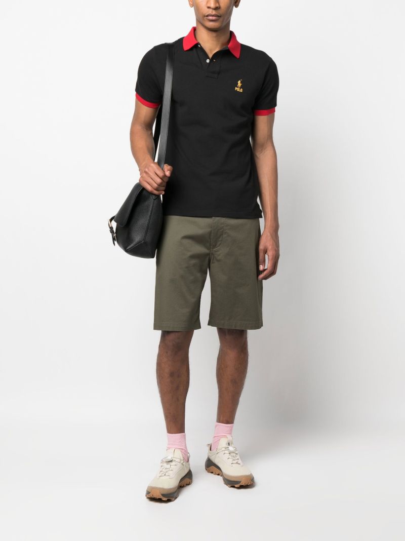 Black Logo Embroidered Cotton Polo Shirt