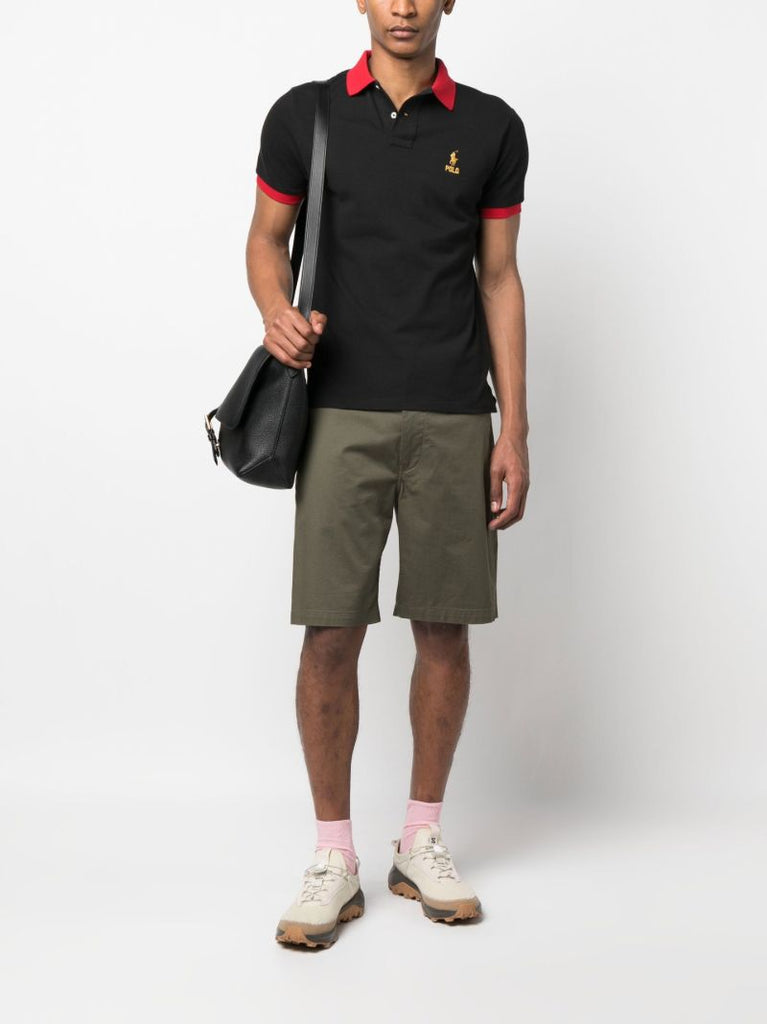 Black Logo Embroidered Cotton Polo Shirt