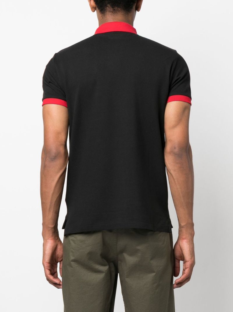 Black Logo Embroidered Cotton Polo Shirt