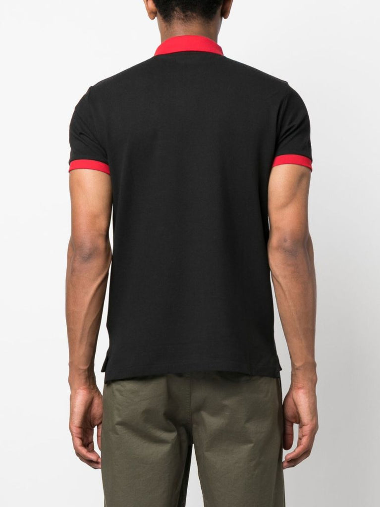 Black Logo Embroidered Cotton Polo Shirt