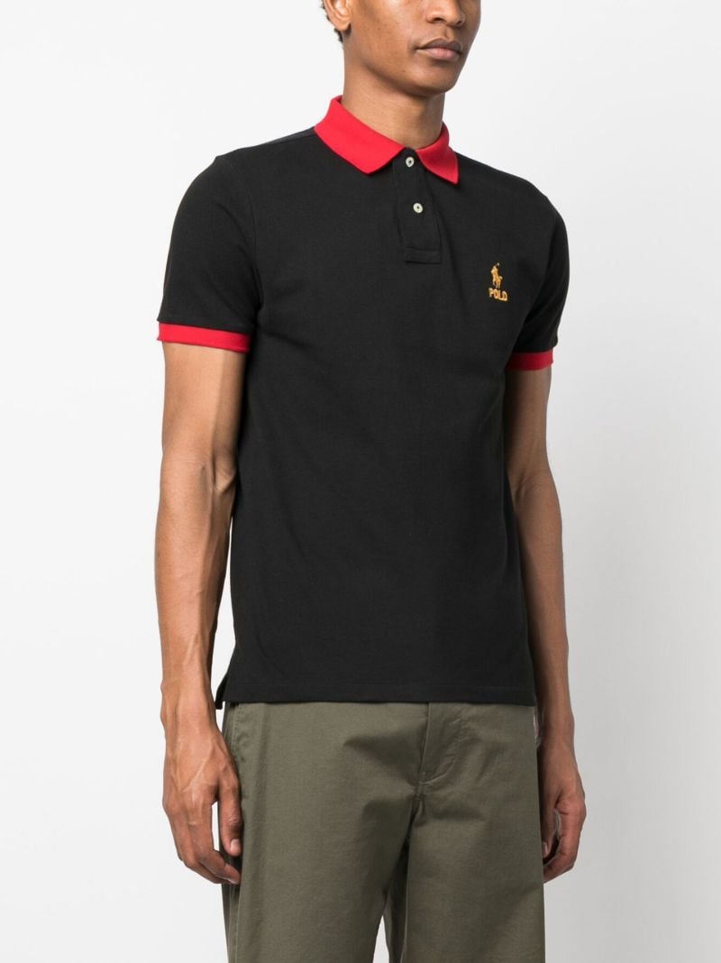 Black Logo Embroidered Cotton Polo Shirt