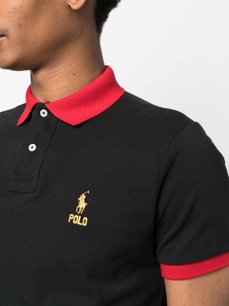 Black Logo Embroidered Cotton Polo Shirt