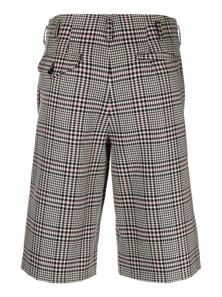 Black Wool Checked Tailored Shorts
