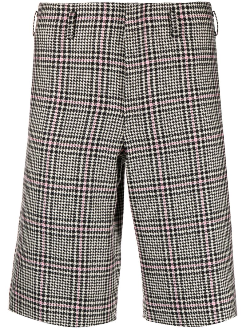 Black Wool Checked Tailored Shorts