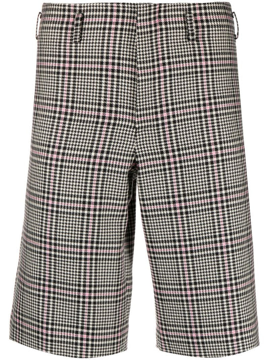 Black Wool Checked Tailored Shorts