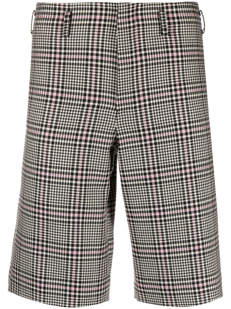 Black Wool Checked Tailored Shorts