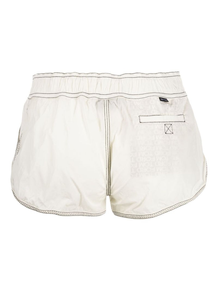 White Logo Print Topstitched Track Shorts