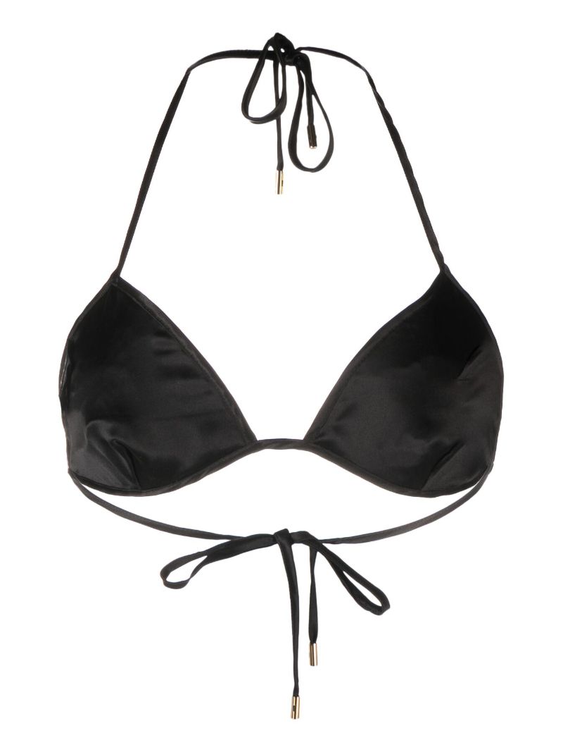 Black Crocodile-effect Leather Bra Top