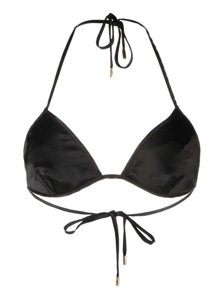 Black Crocodile-effect Leather Bra Top
