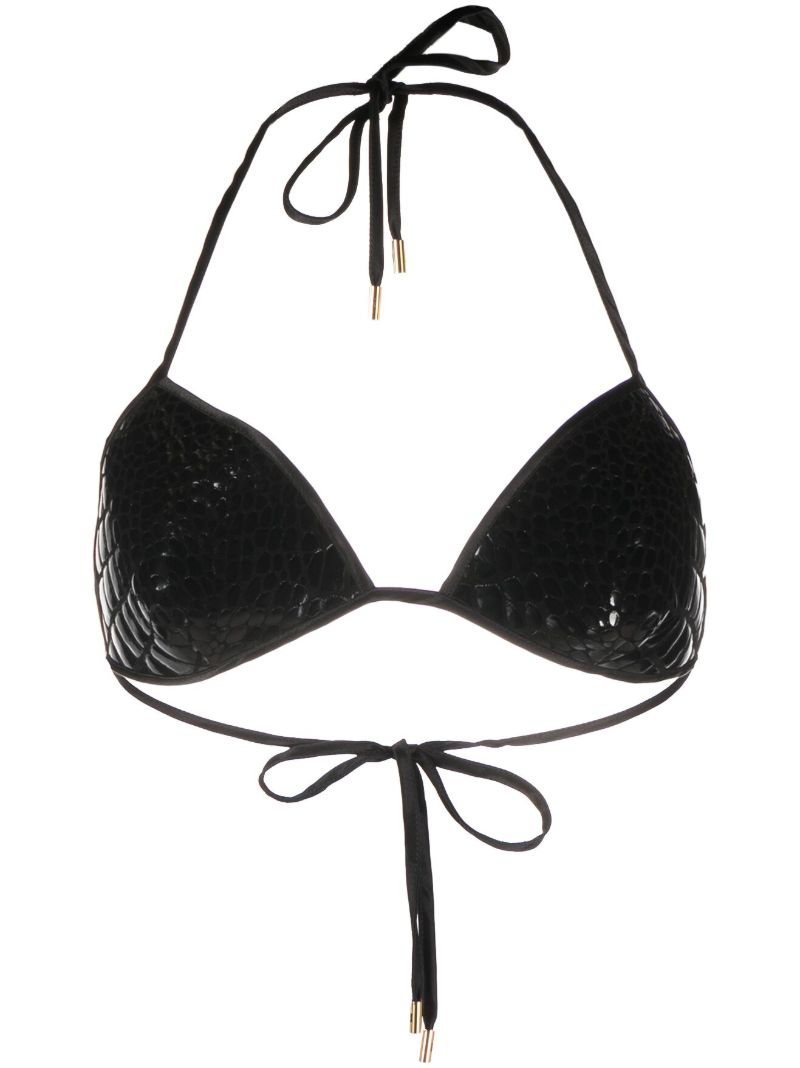 Black Crocodile-effect Leather Bra Top