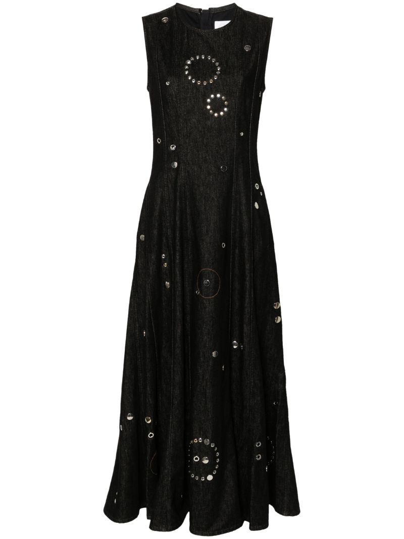 Black Eyelet-embellished Denim Dress