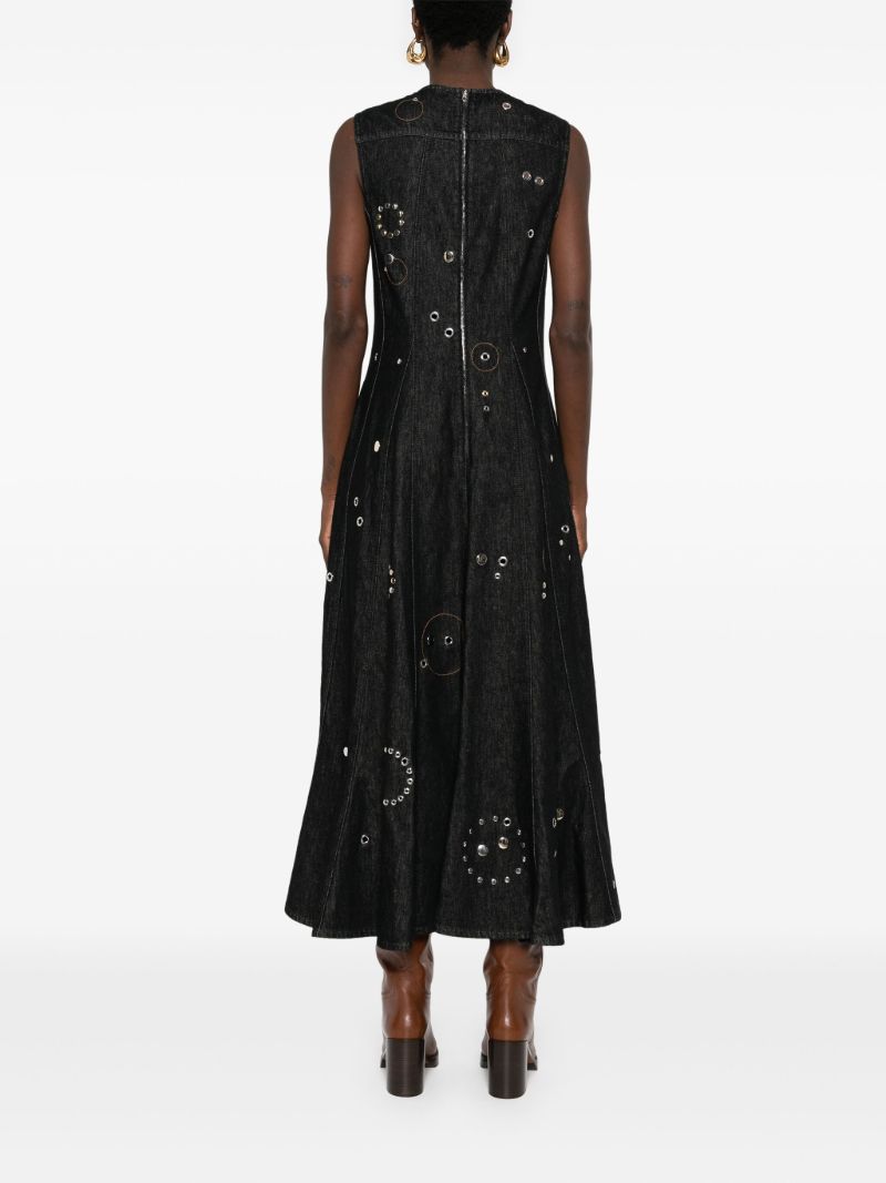 Black Eyelet-embellished Denim Dress