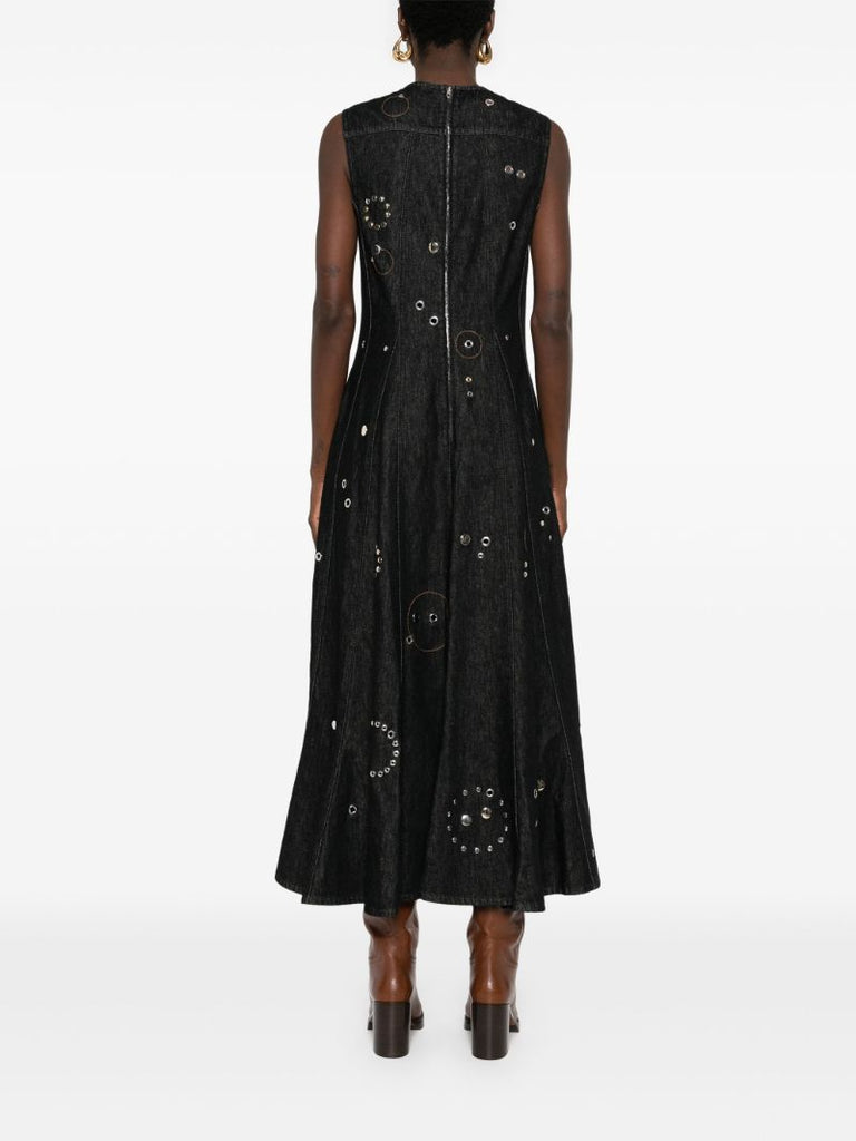 Black Eyelet-embellished Denim Dress
