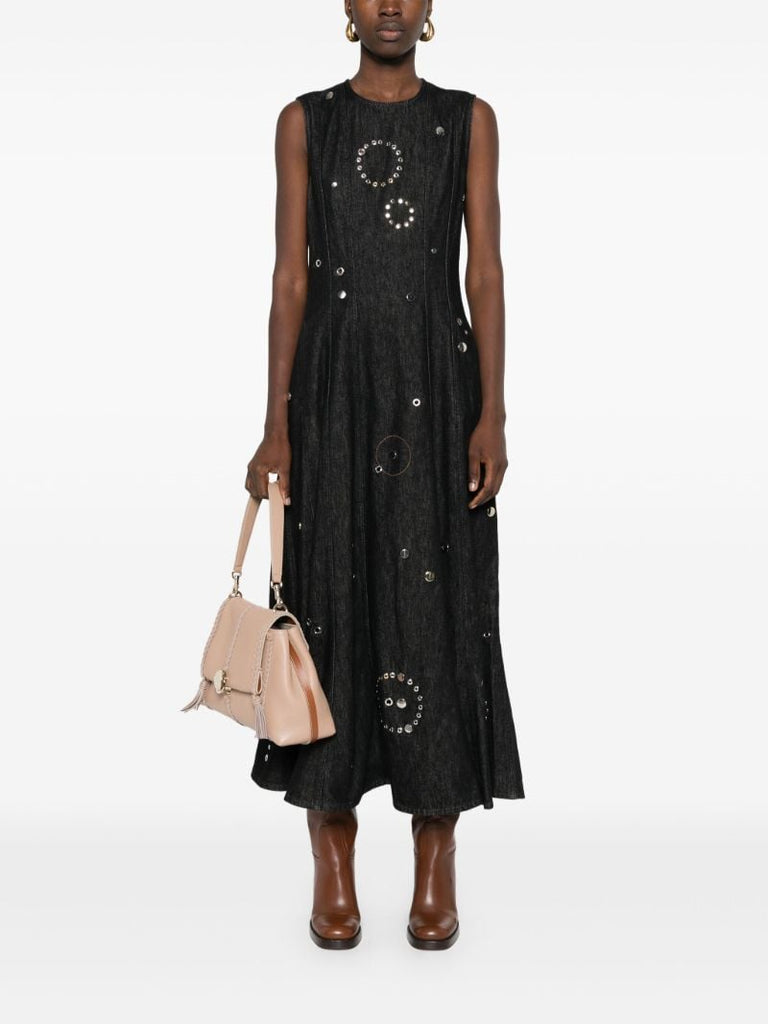 Black Eyelet-embellished Denim Dress