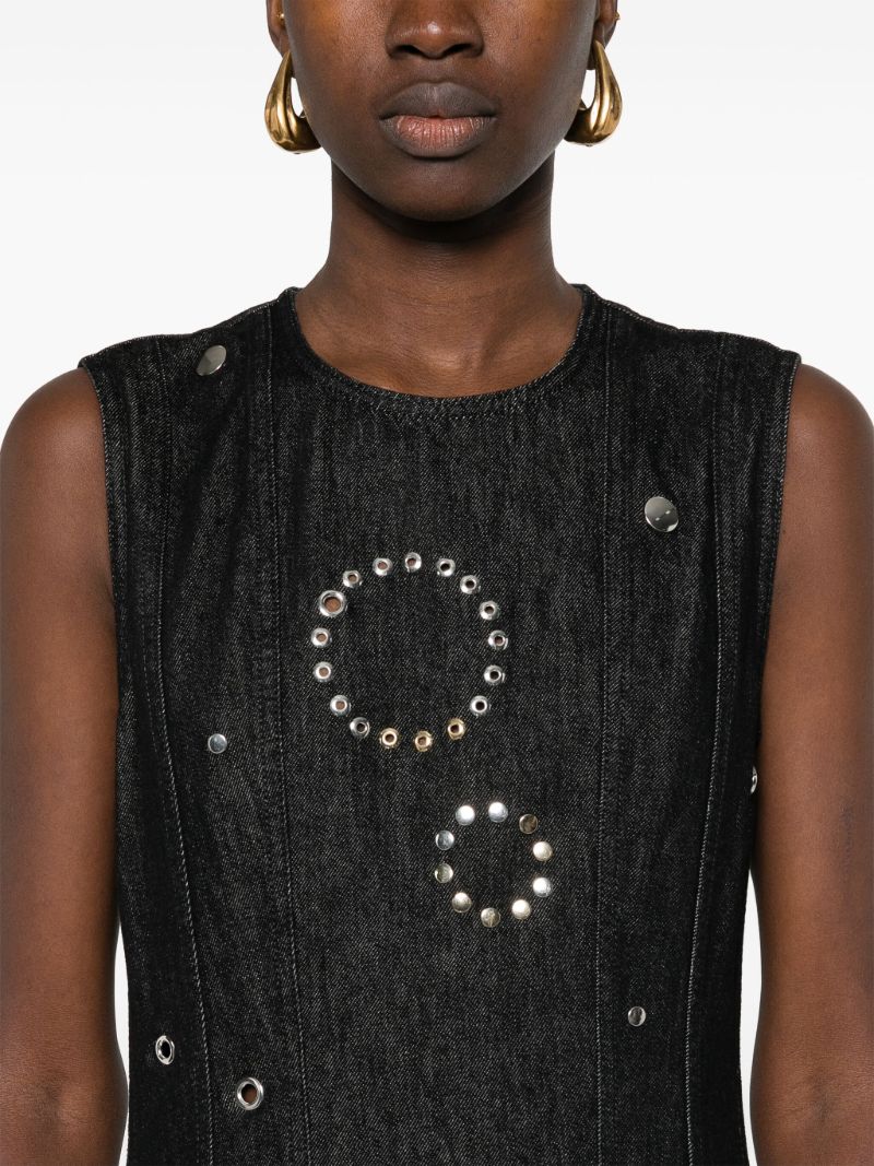 Black Eyelet-embellished Denim Dress