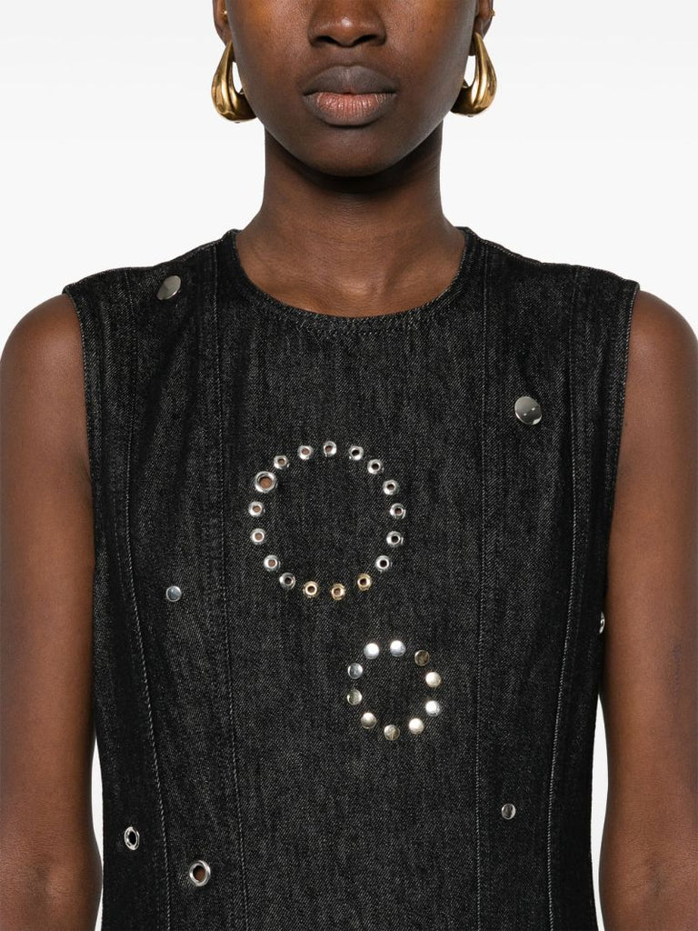 Black Eyelet-embellished Denim Dress