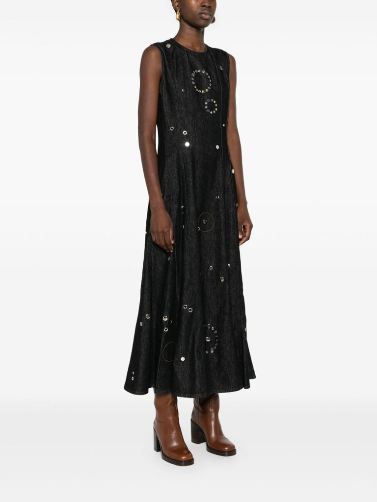 Black Eyelet-embellished Denim Dress