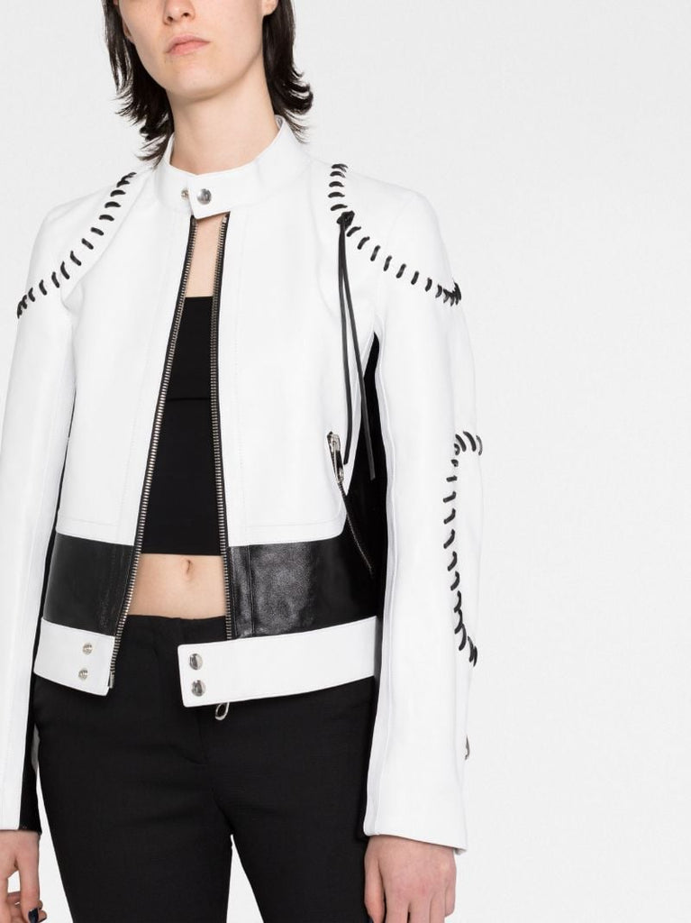 White Whipstitch Leather Jacket
