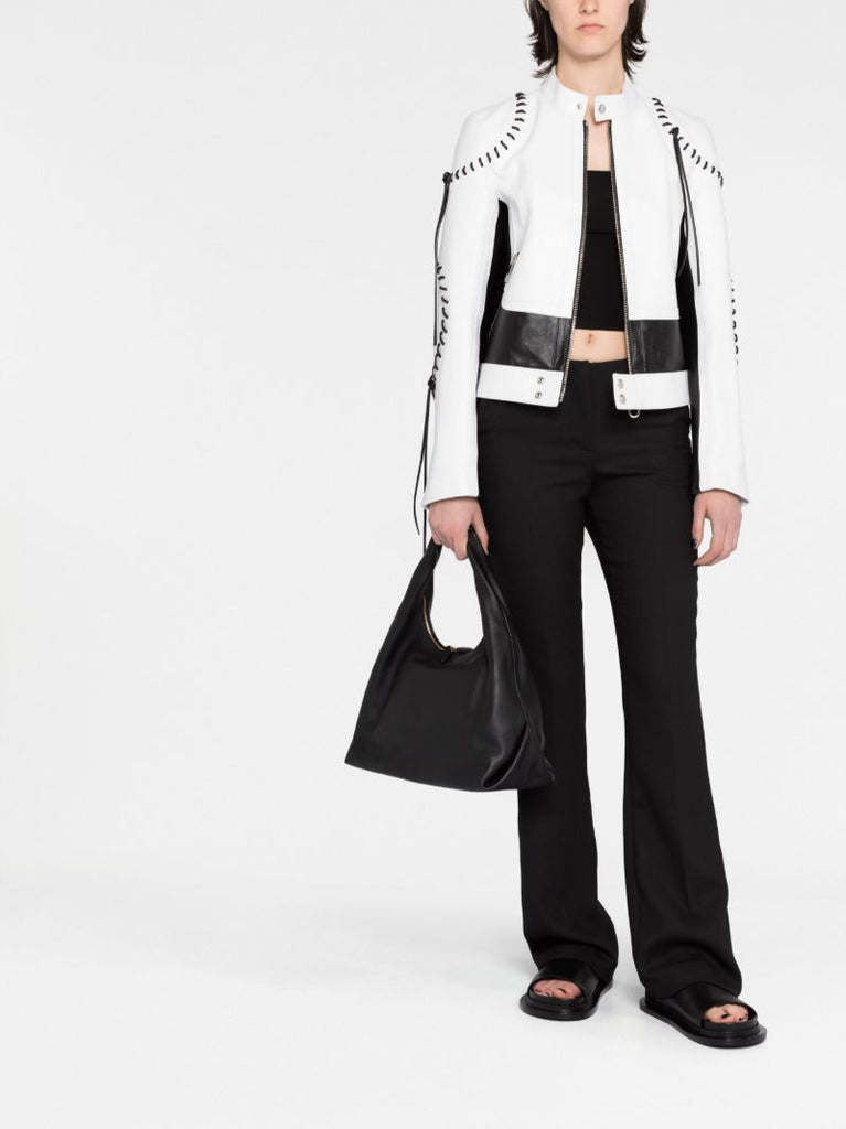 White Whipstitch Leather Jacket