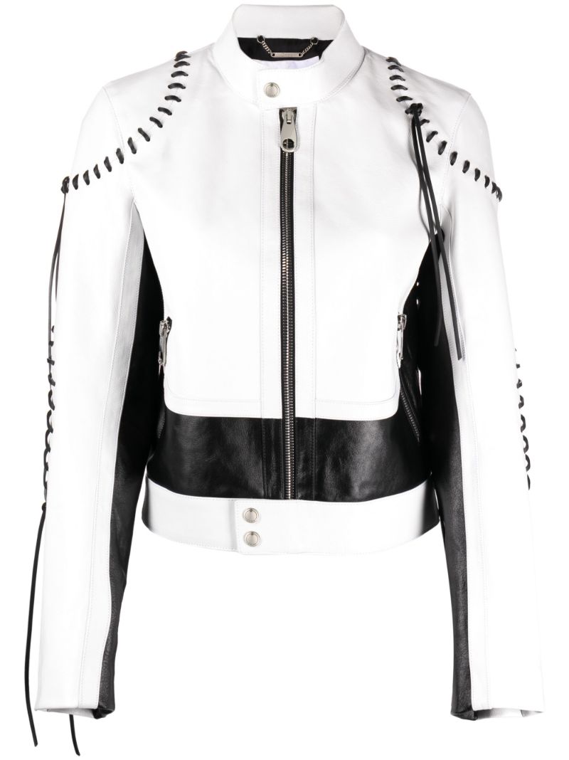 White Whipstitch Leather Jacket