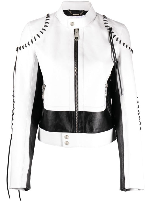 White Whipstitch Leather Jacket