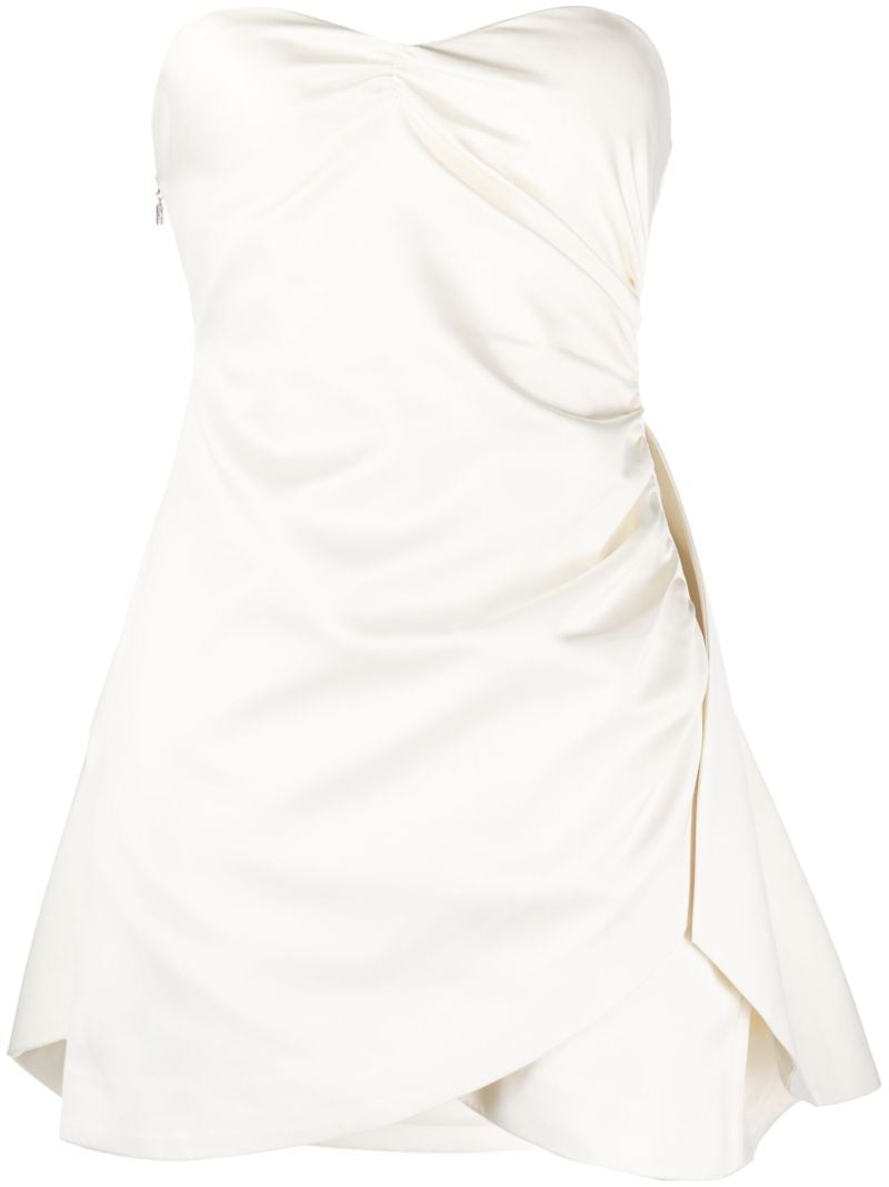 White Ruched Strapless Mini Dress
