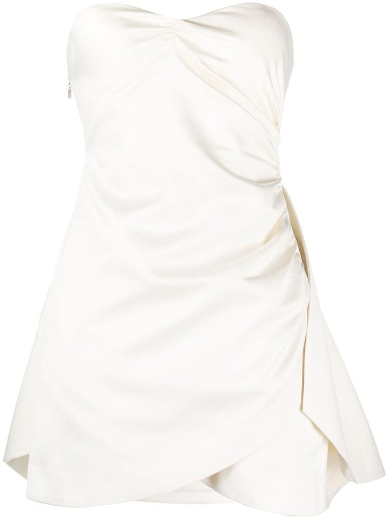 White Ruched Strapless Mini Dress