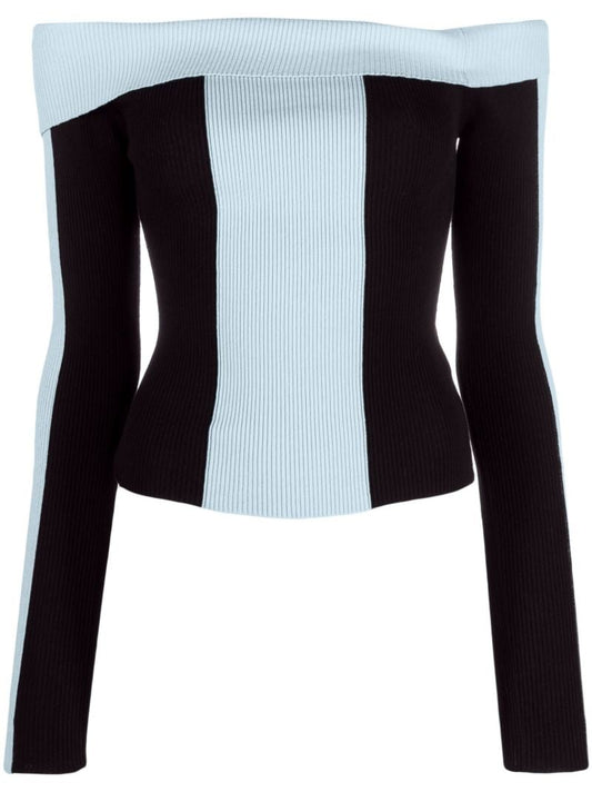 Blue Off-the-shoulder Stripe Top
