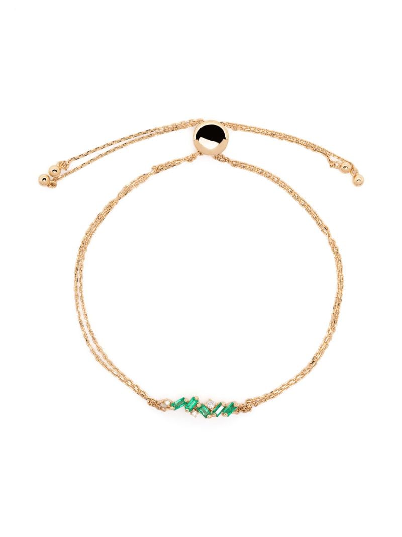 18k Yellow Gold Willow Bar Emerald and Diamond Bracelet