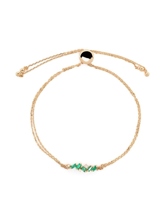 18k Yellow Gold Willow Bar Emerald and Diamond Bracelet