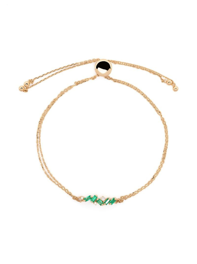 18k Yellow Gold Willow Bar Emerald and Diamond Bracelet