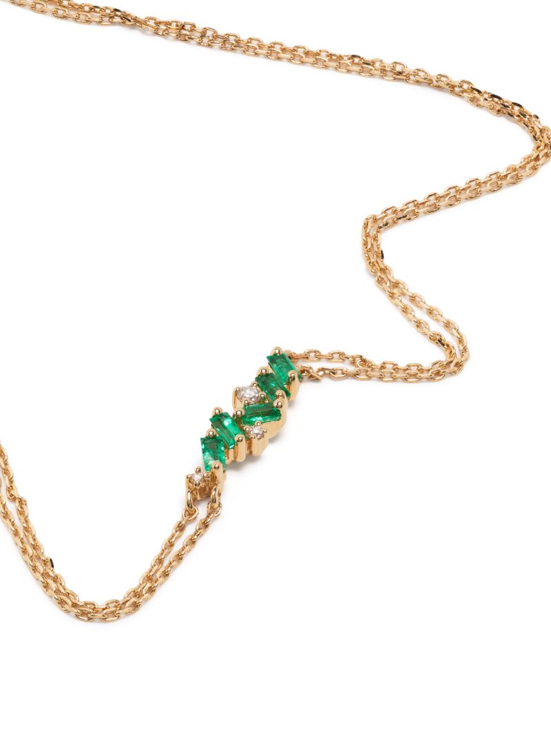 18k Yellow Gold Willow Bar Emerald and Diamond Bracelet