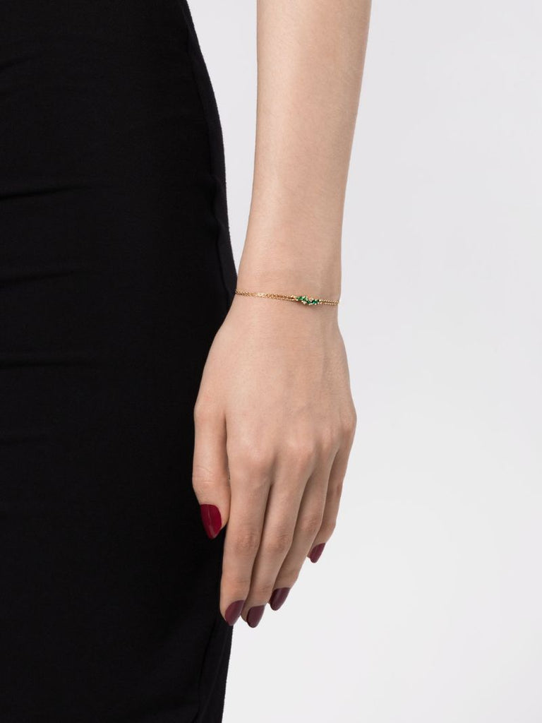18k Yellow Gold Willow Bar Emerald and Diamond Bracelet