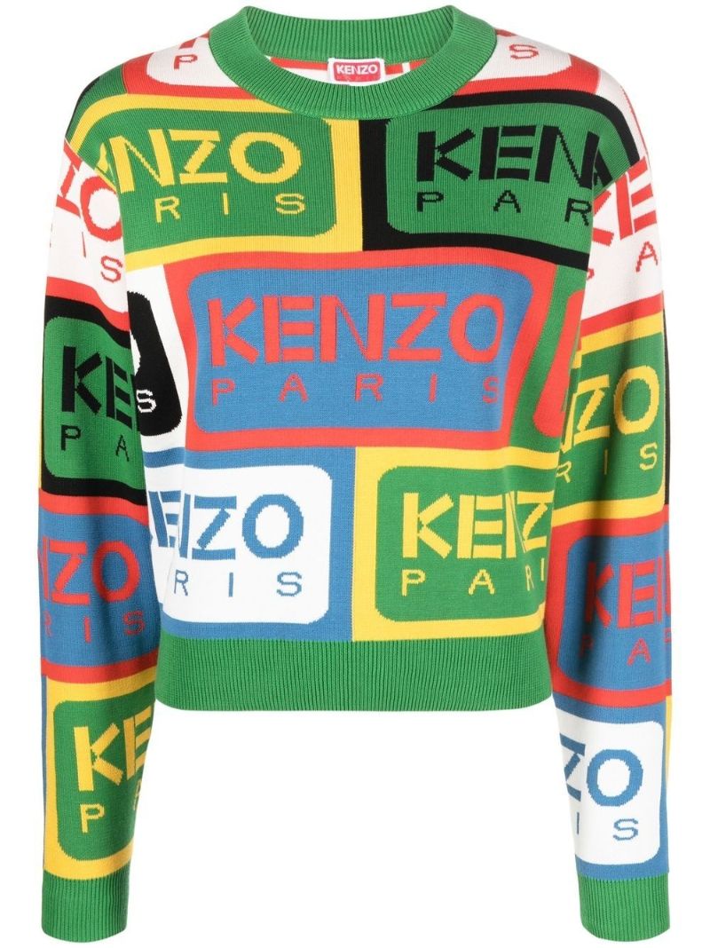 Green Intarsia Knit Logo Jumper