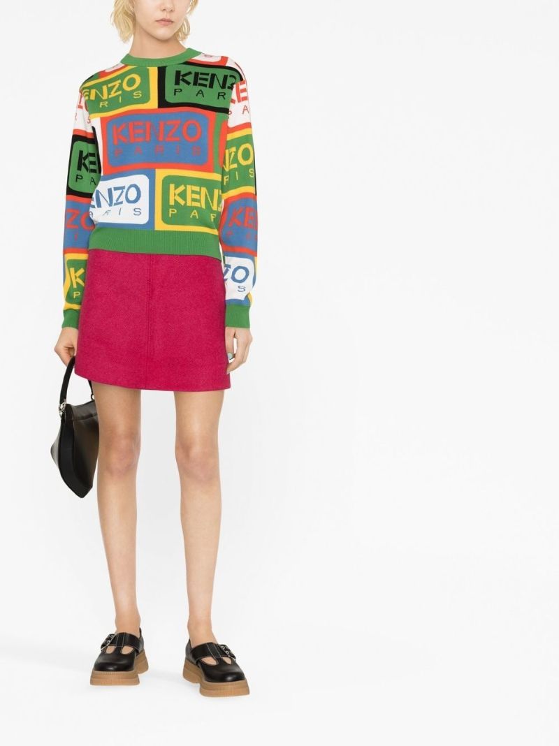 Green Intarsia Knit Logo Jumper