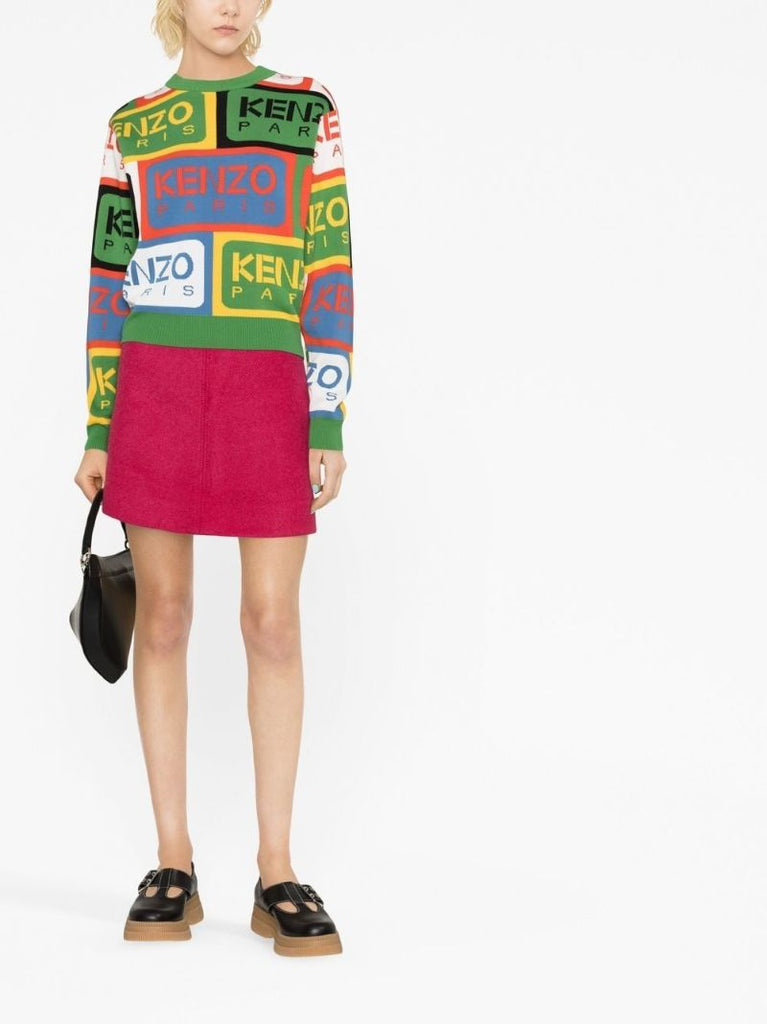 Green Intarsia Knit Logo Jumper