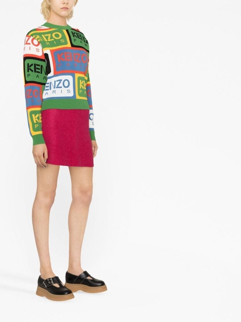 Green Intarsia Knit Logo Jumper