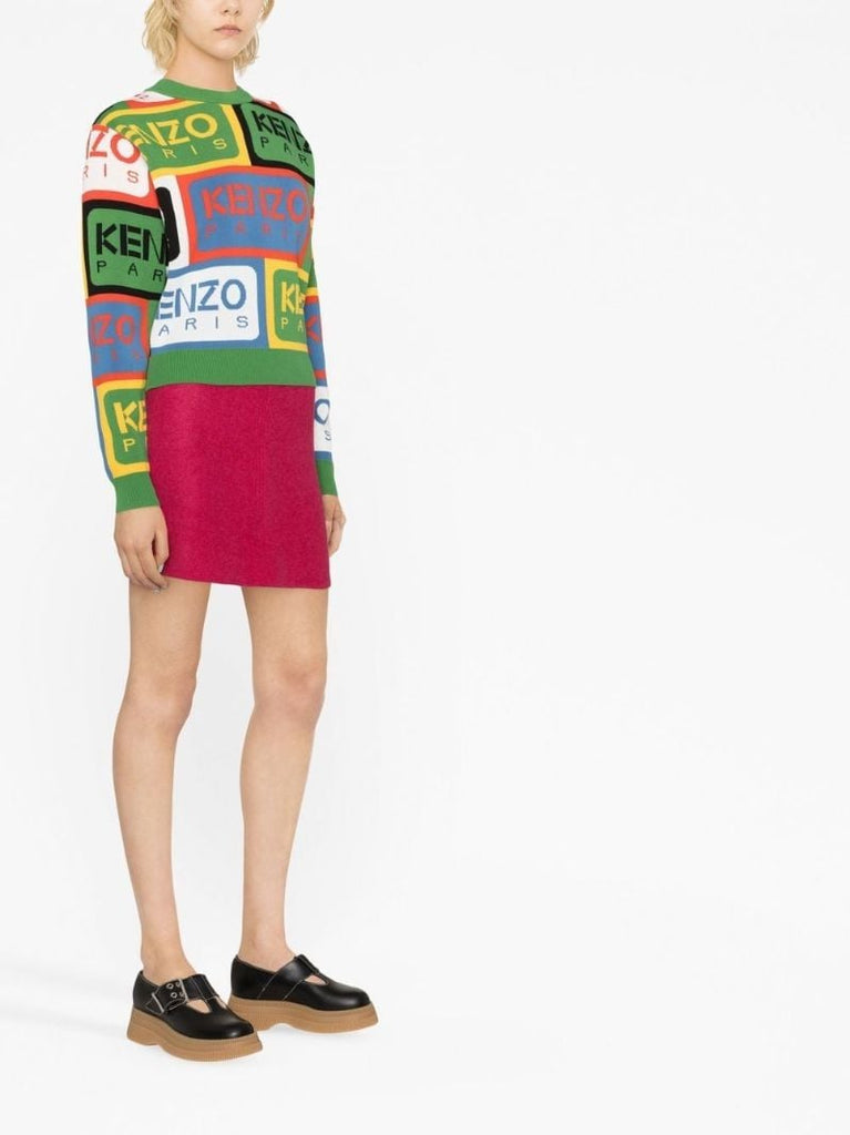 Green Intarsia Knit Logo Jumper