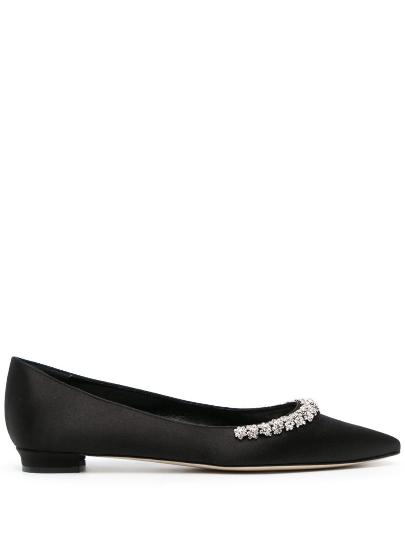 Black Olarana Crystal Satin Ballet Pumps