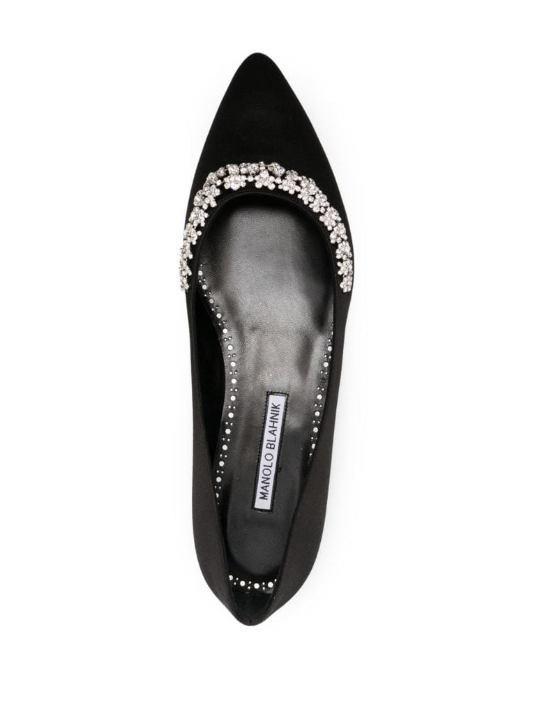 Black Olarana Crystal Satin Ballet Pumps