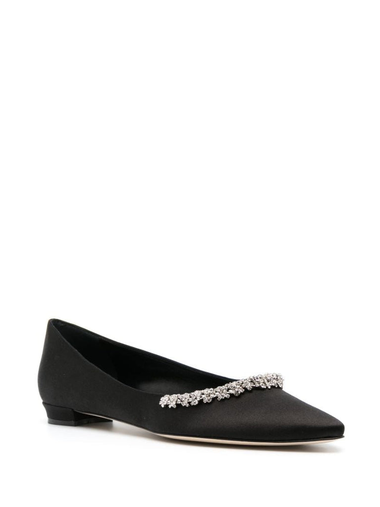 Black Olarana Crystal Satin Ballet Pumps