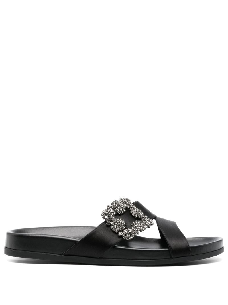 Black Chilanghi Buckled Satin Slippers