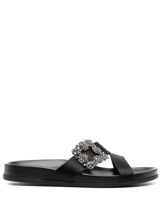 Black Chilanghi Buckled Satin Slippers