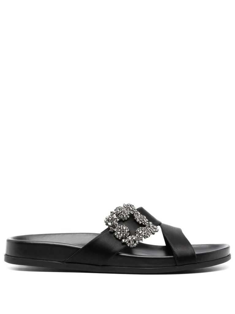 Black Chilanghi Buckled Satin Slippers