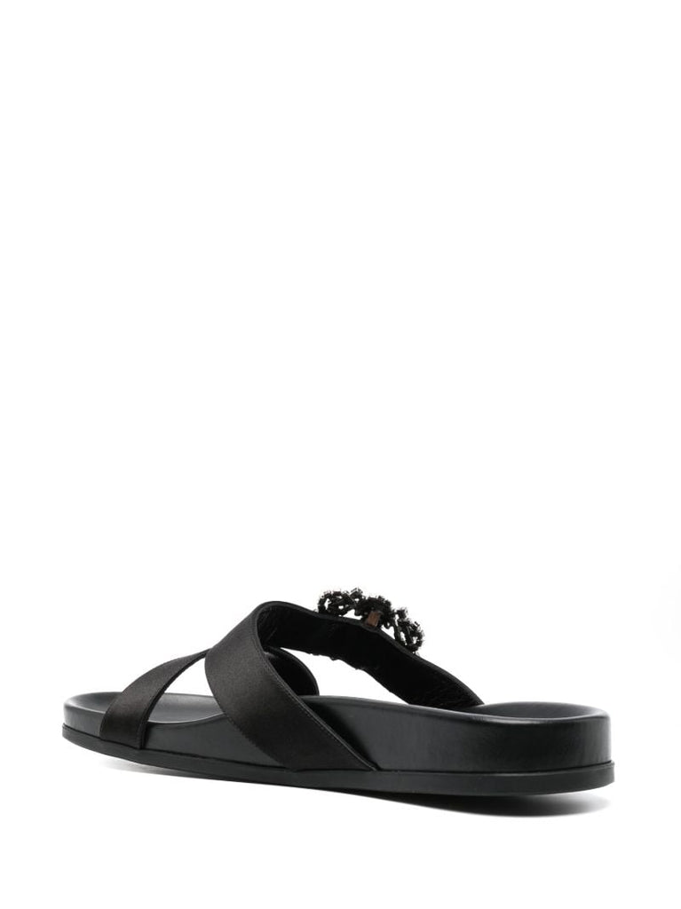 Black Chilanghi Buckled Satin Slippers