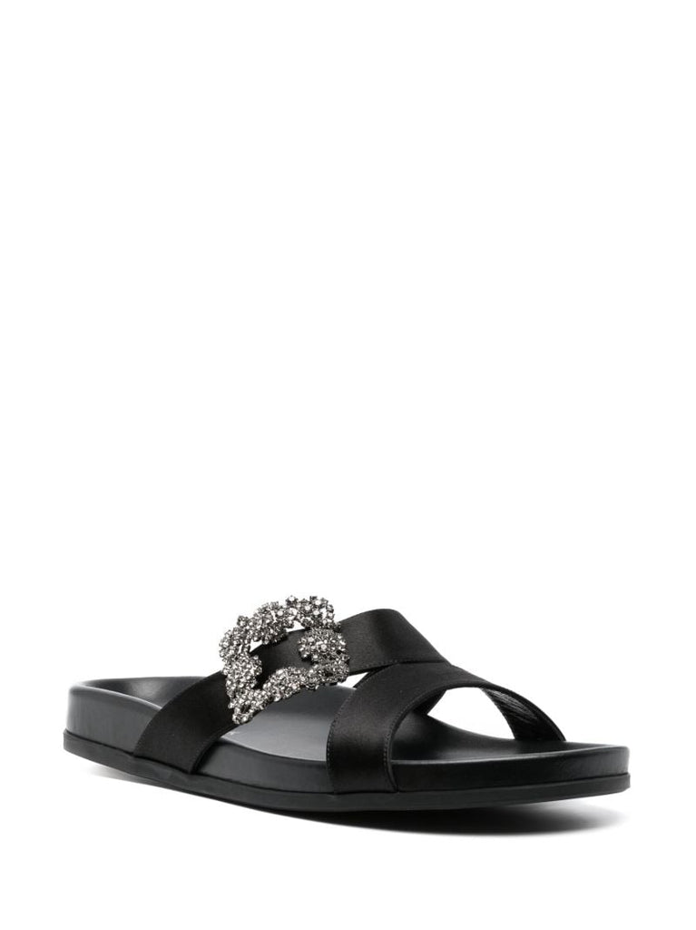 Black Chilanghi Buckled Satin Slippers